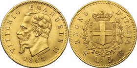 Vittorio Emanuele II (1861-1878). 5 lire 1863. Pag. 479. Mont. 159. AU. mm. 17.00 R. Difetto da conio al rovescio SPL.