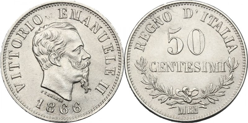 Vittorio Emanuele II (1861-1878). 50 centesimi 1866 Milano. Pag. 530. Mont. 219a...