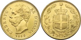 Umberto I (1878-1900). 20 lire 1886. Pag. 582. Mont. 22. AU. mm. 21.00 R. FDC.
