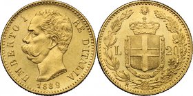 Umberto I (1878-1900). 20 lire 1889. Pag. 584. Mont. 24. AU. mm. 21.00 R. SPL+/qFDC.