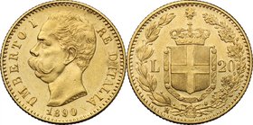 Umberto I (1878-1900). 20 lire 1890. Pag. 585. Mont. 25. AU. mm. 21.00 R. SPL.
