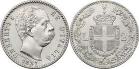 Umberto I (1878-1900). 2 lire 1887 Roma. Pag. 597. Mont. 42. AG. g. 10.00 mm. 27.00 SPL+/qFDC.