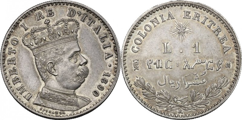 Colonia Eritrea. Umberto I (1890-1896). Lira 1890. Pag. 634. Mont. 84. AG. mm. 2...