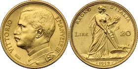 Vittorio Emanuele III (1900-1943). 20 lire 1912. Pag. 667. Mont. 51. AU. mm. 21.00 R. qSPL.
