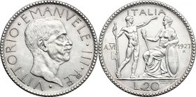 Vittorio Emanuele III (1900-1943). 20 lire 1927 A. VI. Pag. 672. Mont. 65. AG. mm. 35.50 NC. Altissima conservazione. qFDC.