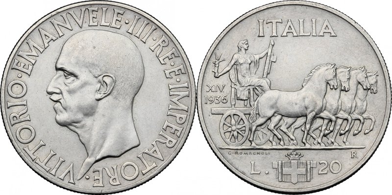 Vittorio Emanuele III (1900-1943). 20 lire 1936 A. XIV. Pag. 681. Mont. 78. AG. ...