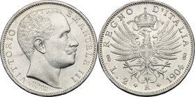 Vittorio Emanuele III (1900-1943). 2 lire 1904. Pag. 728. Mont. 143. AG. RR. SPL/qFDC.