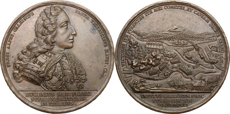 Eugenio di Savoia (1663-1736). Medaglia coniata 1701, per la battaglia di Carpi ...