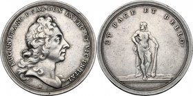 Eugenio di Savoia (1663-1736). Medaglia celebrativa. D/ EUGEN FRANC P SAB DUX EXERC ET VIC IN ITAL. Testa a destra; sotto, R. R/ ET PACE ET BELLO. L'E...