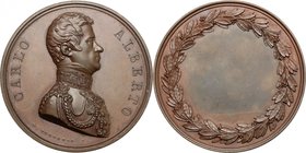 Carlo Alberto (1798-1849). Medaglia premio. D/ CARLO ALBERTO. Busto a destra con uniforme e decorazioni; sotto, G. FERRARIS F. R/ Serto di lauro. AE. ...