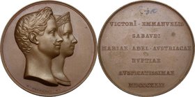 Vittorio Emanuele II (1820-1878). Medaglia 1842 per le nozze con Maria Adelaide d'Asburgo-Lorena. D/ I busti accollati di Vittorio Emanuele edi Maria ...