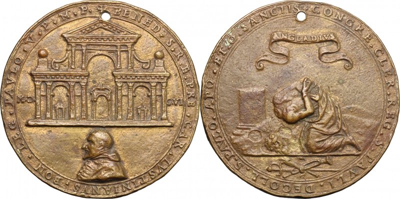 Paolo V (1605-1621), Camillo Borghese. Medaglia 1606, per la posa della prima pi...