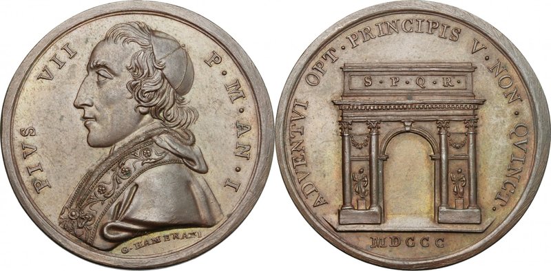 Pio VII (1800-1823), Barnaba Chiaramonti. Medaglia annuale, A. I. D/ PIVS VII P ...