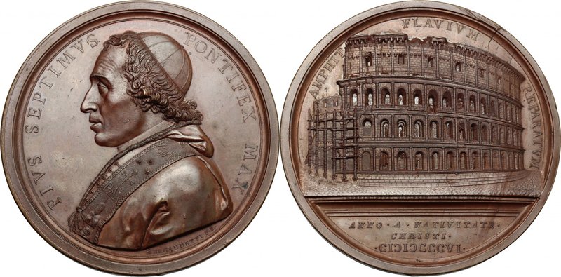 Pio VII (1800-1823), Barnaba Chiaramonti. Medaglia 1806, per i restauri del Colo...