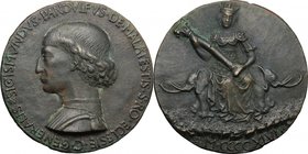 Sigismondo Pandolfo Malatesta (1432-1468), Signore di Rimini. Medaglia 1446. D/ SIGISMVNDVS PANDVLFVS DE MALATESTIS S RO ECCLESIE C GENERALIS. Busto d...