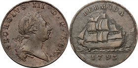Bermuda. George III (1760-1820). Penny 1793. KM 5. CU. g. 12.44 mm. 30.70 RR. Minor edge bumps. Good VF.