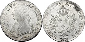 France. Louis XVI (1774-1793). Ecu de Bearn 1785, Pau mint. Gadoury 356a. AR. g. 29.07 mm. 42.00 Inc. Duvivier. Minor minting scratches. Nice luster. ...