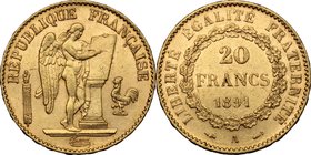 France. Third republic (1871-1940). 20 francs 1891. Gad. 1063. Fr. 592. AV. g. 6.44 mm. 21.00 About EF.