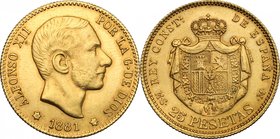 Spain. Alfonso XII (1874-1885). 25 pesetas 1881. Fr. 342. AV. g. 8.04 mm. 24.00 Good VF.