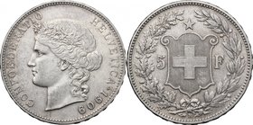 Switzerland. Swiss Confederation (1848- ). 5 Francs 1909. HMZ 2-1198m. AR. g. 24.96 mm. 37.00 Toned. EF.