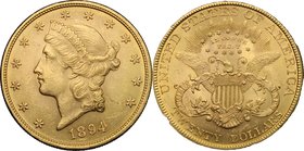 USA. 20 Dollars 1894. Fr. 177. AV. g. 33.46 mm. 34.00 Minor edge bump. About EF.