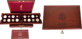 USA. Atlanta Centennial Olympic Games 1996. 16 Olympic Coin Coca Cola proof Set: 4 x Proof Gold Five Dollar Coins; 8 x Proof Silver One Dollar Coins; ...