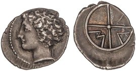 GREEK COINS
Óbolo. 400 a.C. MASSALIA. GALIA. Anv.: Cabeza masculina a izquierda. Rev.: Rueda con cuatro radios, M y A en dos de los espacios. 0,70 gr...