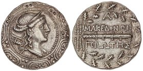 GREEK COINS
Tetradracma. 158-149 a.C. AMPHIPOLIS. MACEDONIA. Anv.: Busto de Artemisa a derecha, sobre escudo macedonio. Rev.: Clava, arriba y abajo l...