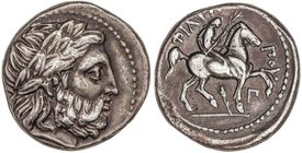 GREEK COINS
Tetradracma. 359-336 a.C. FILIPO II. AMPHIPOLIS. MACEDONIA. Anv.: Cabeza de Zeus laureado a derecha. Rev.: Jinete marchando a derecha, de...