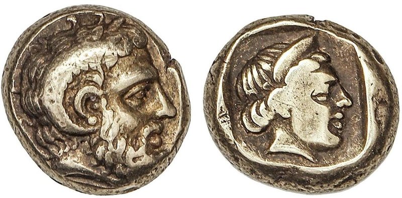 GREEK COINS
1/6 de Estátera o Hekte. 412-378 a.C. MYTILENE. LESBOS. Anv.: Cabez...