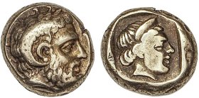 GREEK COINS
1/6 de Estátera o Hekte. 412-378 a.C. MYTILENE. LESBOS. Anv.: Cabeza de Zeus Amón a derecha. Rev.: Cabeza femenina a derecha con stephané...