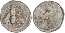 GREEK COINS
Tetradracma. 387-295 a.C. EFESO. JONIA. Anv.: E - ¶.. Abeja. Rev.: Prótomo de ciervo a derecha, con la cabeza vuelta, detrás palmera, del...