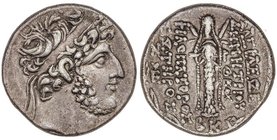 GREEK COINS
Tetradracma. 96-83 a.C. DEMETRIO III PHILOPATOR. DAMASCO. REINO SELÉUCIDA. Anv.: Cabeza diademada a derecha. Rev.: Estatua de Atargatis d...
