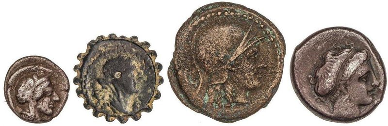 GREEK COINS
 Lote 4 monedas . AE, AR. Estatera de Campania Neapolis, Triobolo d...