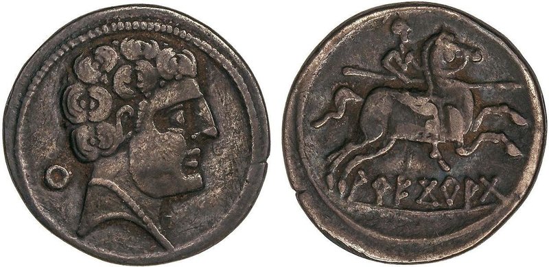 CELTIBERIAN COINS
Denario. 150-20 a.C. ARECORATA (ÁGREDA, Soria). Anv.: Cabeza ...