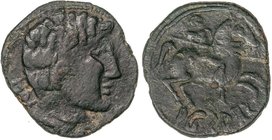 CELTIBERIAN COINS
As. 120-80 a.C. ARSACOS (Zona de NAVARRA). Anv.: Cabeza masculina a derecha con letras ibéricas ON detrás. Rev.: Jinete con lanza a...