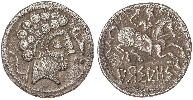 CELTIBERIAN COINS
Denario. 120-80 a.C. ARSAOS (Zona de NAVARRA). Anv.: Cabeza v...