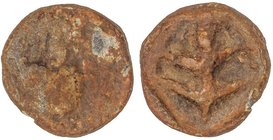 CELTIBERIAN COINS
Plomo Monetiforme. 120-20 a.C. BAESURI (CASTRO MARIN. PORTUGAL). Anv.: (Nave estilizada, debajo BAES). Rev.: Palma. 4,23 grs. AE. A...
