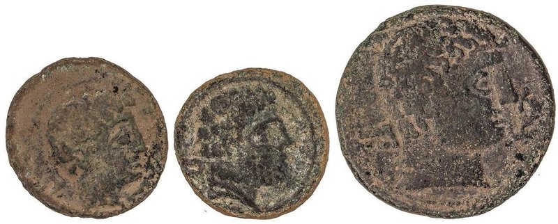 CELTIBERIAN COINS
Lote 3 monedas Semis (2) y As. BELIGIOM y BILBILIS (2). AE. B...