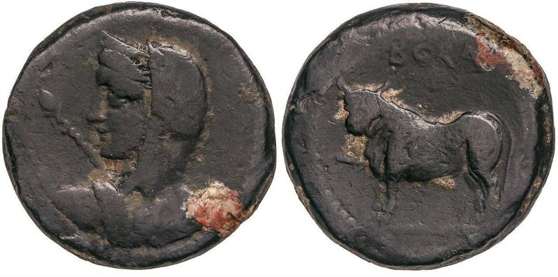 CELTIBERIAN COINS
As. 100-50 a.C. BORA (Cerca de ALCAUDETE, Jaén). Anv.: Busto ...