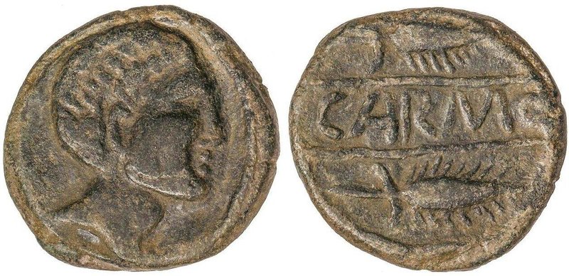 CELTIBERIAN COINS
Semis. 80 a.C. CARMO (CARMONA, Sevilla). Anv.: Cabeza masculi...