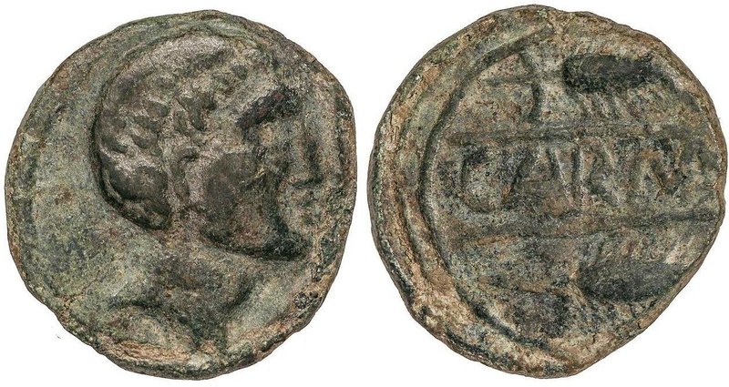 CELTIBERIAN COINS
Semis. 80 a.C. CARMO (CARMONA, Sevilla). Anv.: Cabeza masculi...