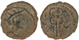 CELTIBERIAN COINS
Cuadrante. 80 a.C. CARMO (CARMONA, Sevilla). Anv.: Cabeza de Mercurio a derecha. Rev.: Caduceo, a izquierda tres puntos, a derecha ...