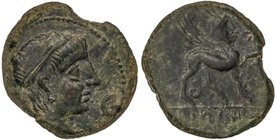 CELTIBERIAN COINS
As. 180 a.C. CASTULO (CAZLONA, Jaén). Anv.: Cabeza masculina diademada a derecha, delante creciente y estrella. Rev.: Esfinge a der...