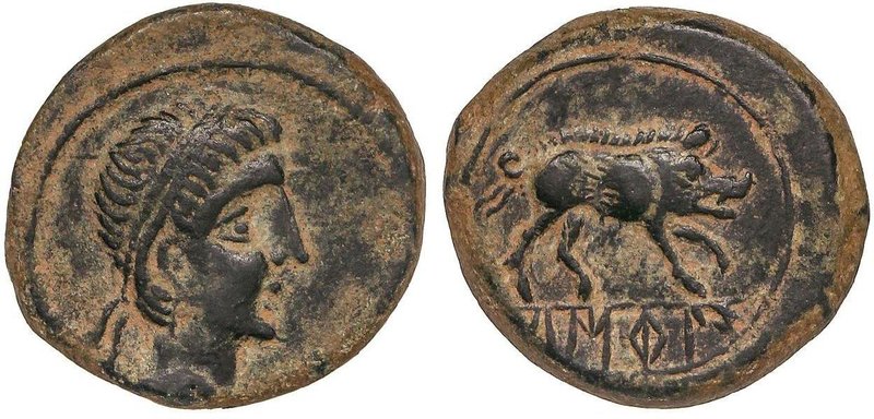 CELTIBERIAN COINS
Cuadrante. 180 a.C. CASTULO (CAZLONA, Jaén). Anv.: Cabeza mas...