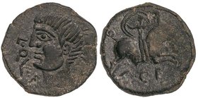 CELTIBERIAN COINS
As. 180 a.C. CASTULO (CAZLONA, Jaén). Anv.: L. QVL. F. (O. ISC. F.). Cabeza masculina a izquierda. Rev.: Rapto de Europa a derecha,...