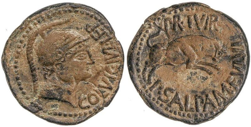 CELTIBERIAN COINS
As. 50-30 a.C. CELSE (VELILLA DE EBRO, Zaragoza). Anv.: COL. ...