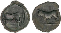 CELTIBERIAN COINS
1/8 Calco. 300-200 a.C. EBUSUS (IBIZA). Anv.: Toro parado a izquierda. Rev.: Toro parado a izquierda. 1,80 grs. AE. Pátina verde. A...