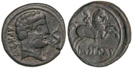 CELTIBERIAN COINS
As. 120-20 a.C. ICESANCOM (ALCALÁ DE HENARES, Madrid). Anv.: Cabeza masculina a derecha, delante delfín, detrás leyenda ibérica. Re...