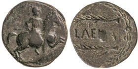 CELTIBERIAN COINS
As. 50-20 a.C. LAELIA (OLIVARES, Sevilla). Anv.: Jinete con lanza a derecha. Rev.: Dos espigas a izquierda, entre ellas LAELIA. 8,5...